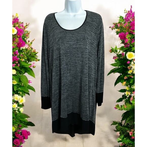 Melissa McCarthy Seven7 Black Gray Blouse Sz 1X Tunic Top Long Fit High Low Hem - Picture 1 of 8
